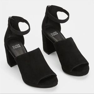 Eileen Fisher Women’s Sz 7.5 Black Suede Marty Open Toe Heels